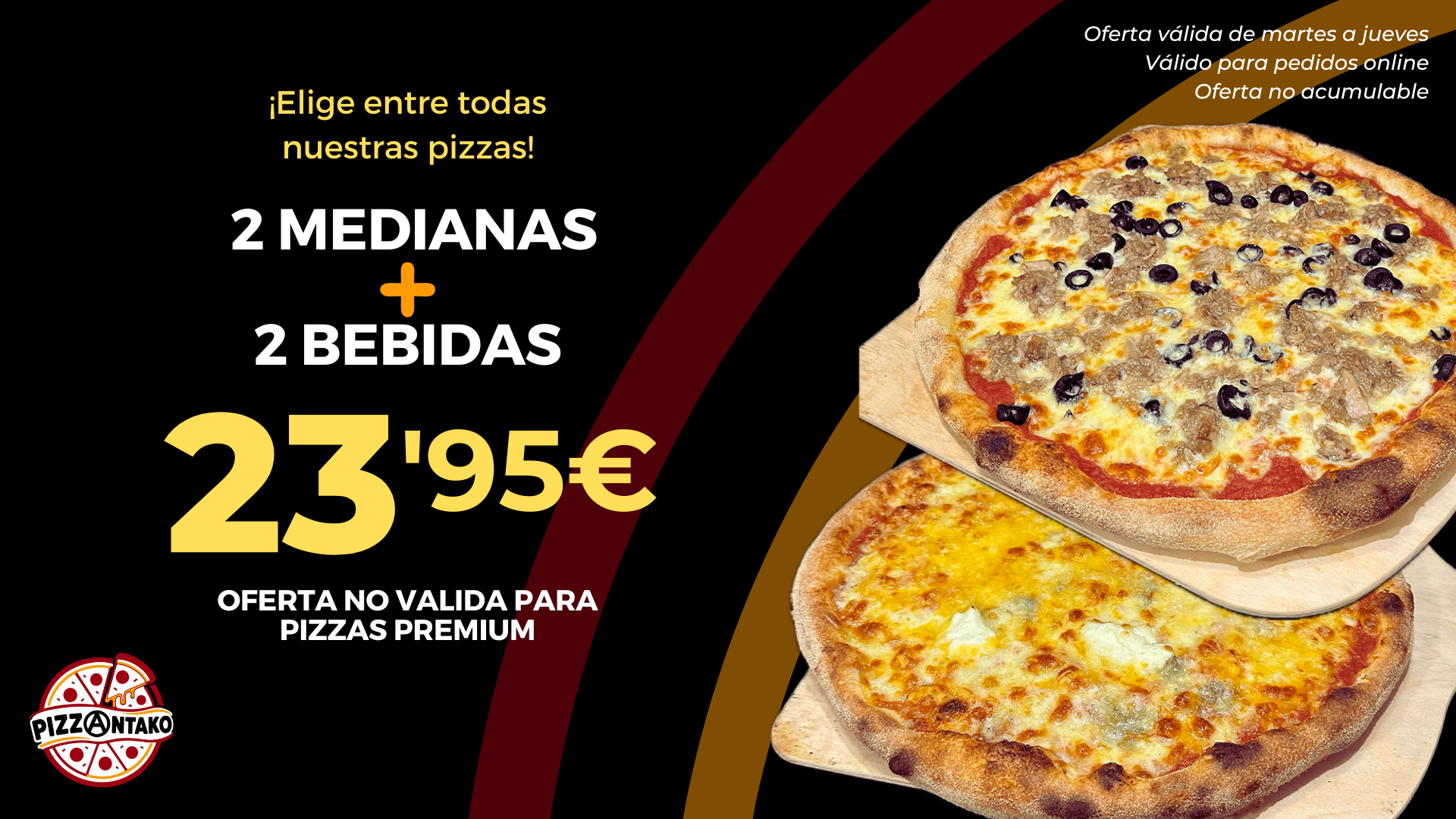 2 pizzas + 2 bebida 23'95€